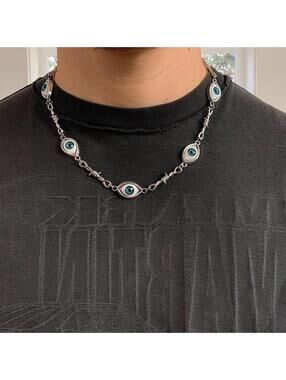 Eye ball pendant barbwire y2k 2000s style necklace